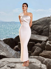 ADYCE 1pc High Waist 3D Floral One-Shoulder Open Back Split Dress, For Ball Party And Banquet